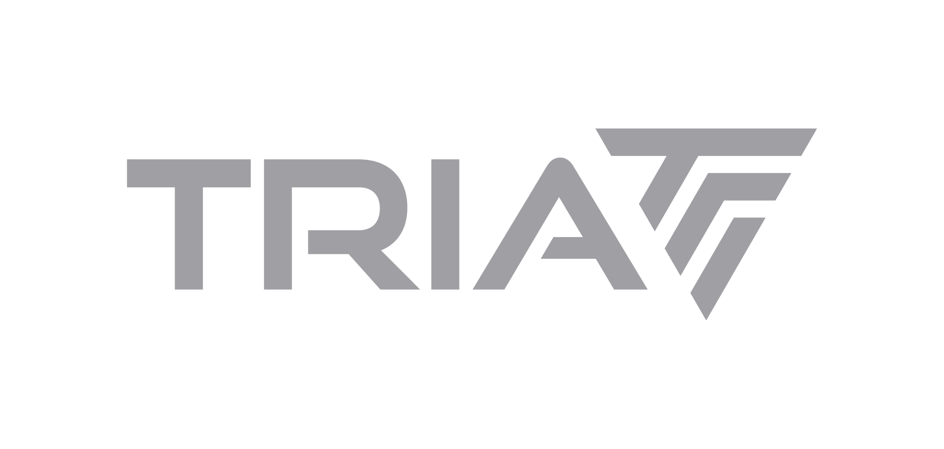 L'image montre le mot TRIAF en grosses lettres grises grasses sur fond blanc, avec trois lignes obliques stylisées qui forment la lettre F à la fin.